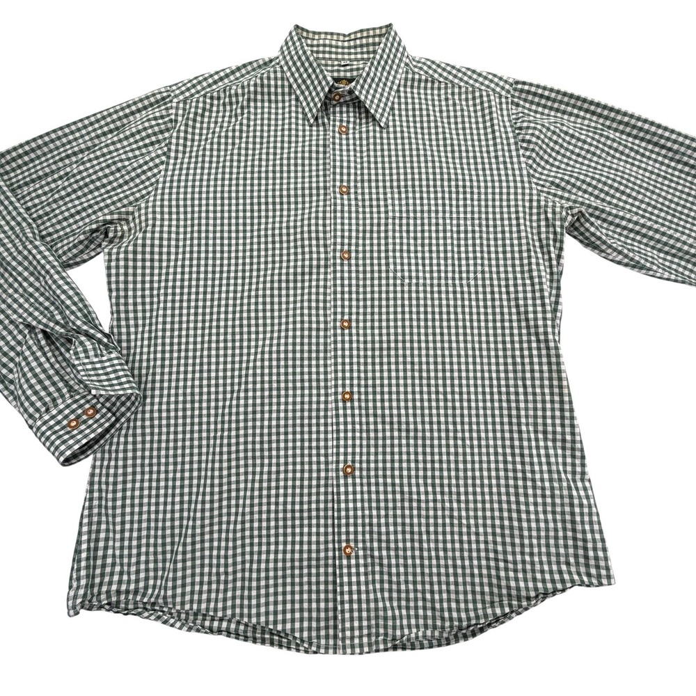 Hammerschmid Shirt Mens L EUR 43 Green Long Sleeve Button Up Cotton Slim Fit